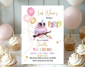 Editable Owl Birthday Invitation Baby Girl Birthday Invite Kids Party Invite Pink 1st 2nd 3rd 4th Instant Download Printable Corjl