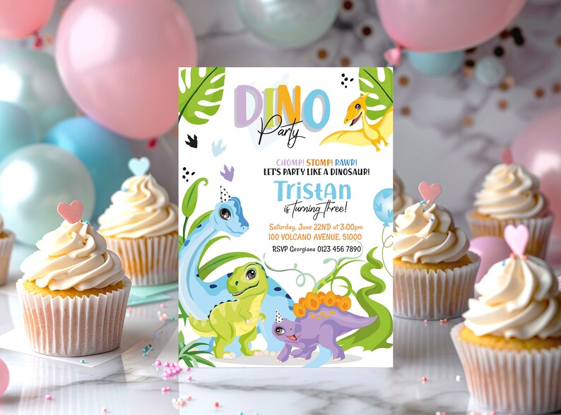 Editable Dinosaur Birthday Invitation Boy Birthday Invite Blue Dino ...