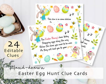 Editable Easter Egg Hunt Clue Cards 24 Rhyming Clues Easter Egg Scavenger Hunt Party Game Digital Template Instant Download Printable Corjl