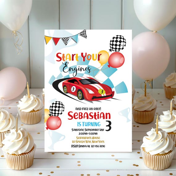 Editable Racing Car Birthday Invitation Sports Car Invite Red Car Invite Kids Any Age 1st Instant Download Printable Template Digital Corjl