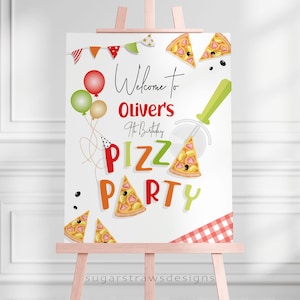 Editable Pizza Party Welcome Sign Birthday Girl Boy Welcome Board Pizza Party Decor Food All Ages Template Instant Download Corjl