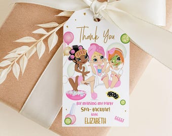 Editable Spa Party Thank you Tag Favor Tag Birthday Girl Gift Tag Sleepover Pamper Pink  Spa Tween Teen Instant Download Printable Corjl