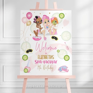 Editable Spa Party Birthday Welcome Sign Glamour Party Poster Spa Birthday Decor Girl Pink Makeup Party Template Printable Download Corjl