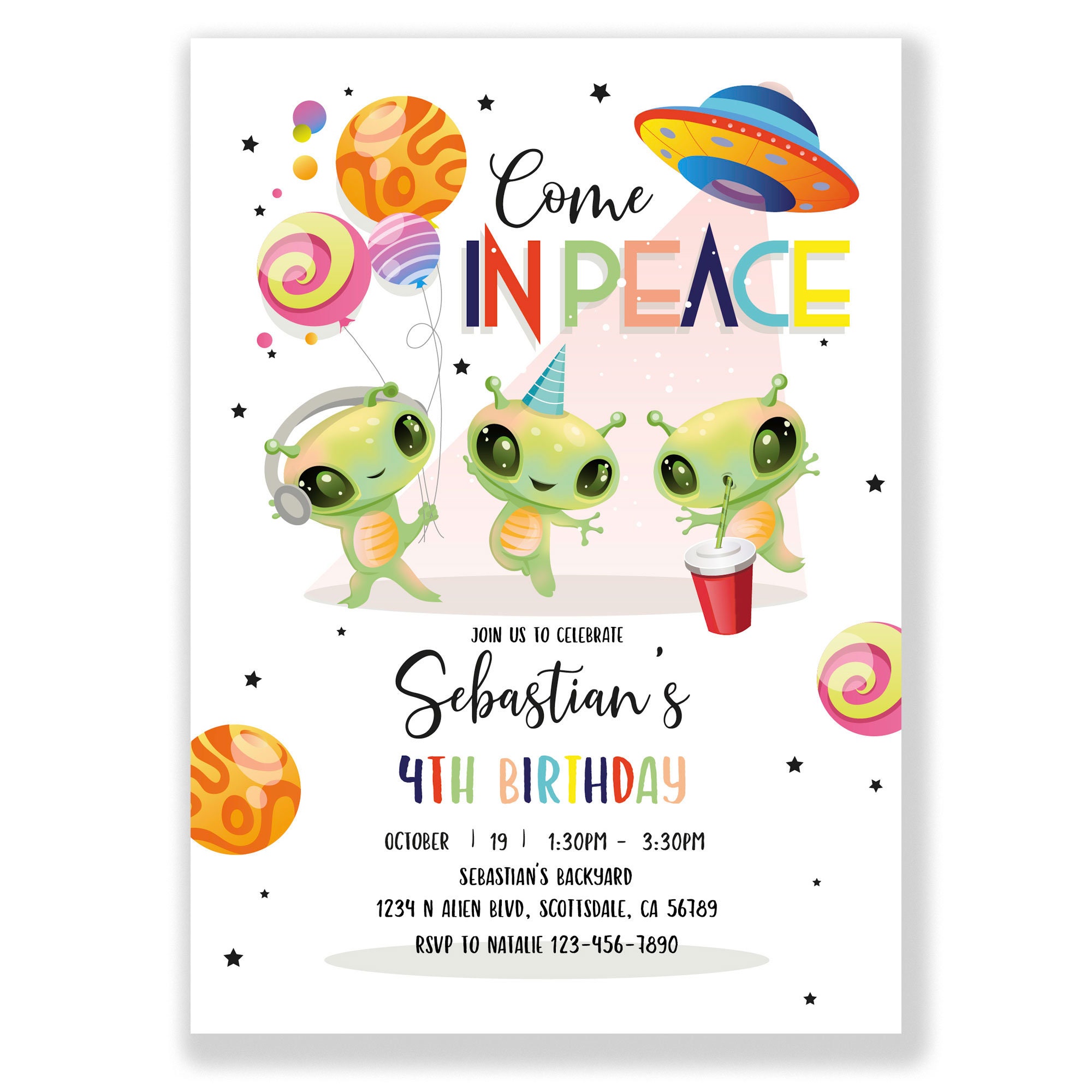Editable Alien Birthday Party Invitation Kids Space Party Invite UFO ...