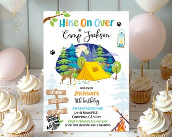 Invito per festa di compleanno per ragazzi in campeggio modificabile, festa all'aperto, festa in campeggio, adolescenti, bambini, tutte le età, scarica l'invito stampabile Corjl
