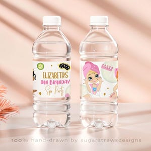 Étiquette modifiable de bouteille d'eau de fête de spa, étiquette de boisson de fête d'anniversaire de fille pour se faire dorloter, décoration de fête, beauté, téléchargement immédiat, modèle imprimable Corjl