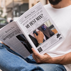 Proposta da testimone, biglietto da testimone, modello di proposta, regalo da testimone, proposta di giornale, stampa di giornale, regalo da testimone, modello Canva