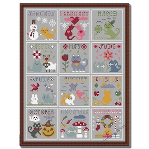Cross Stitch Cat Calendar Pattern: Seasonal Embroidery (PDF Pattern)