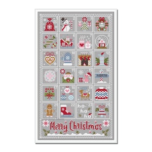 Padrão de ponto cruz, advento de Natal, bordado primitivo, presente, árvore de Natal, alce, globo de neve, boneco de neve, vela, guirlanda, lareira