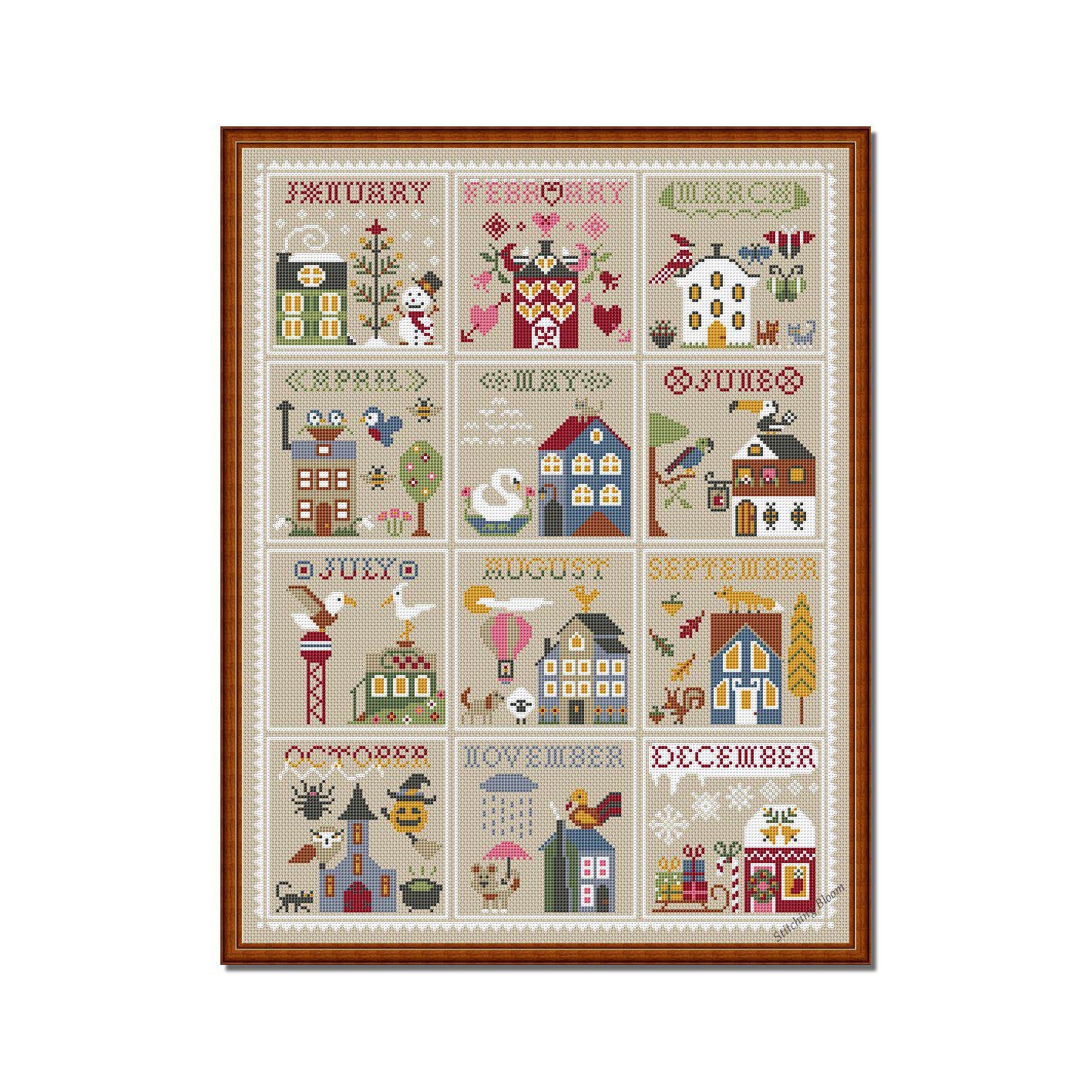 House Seasons Calendar Cross Stitch Pattern (PDF Pattern)