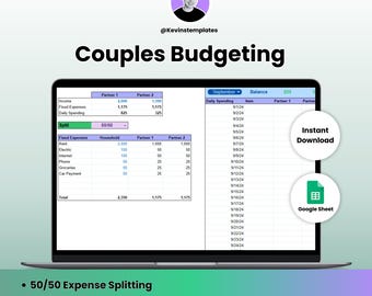 Couples Budget Spreadsheet, Google Sheets Template, Daily, Biweekly, Monthly, 50/50 Finance Tracker