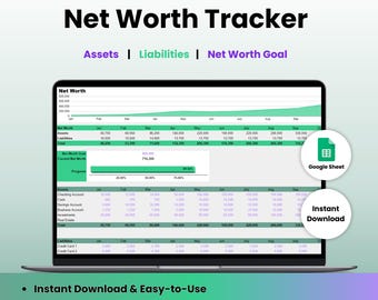 Net Worth Tracker Spreadsheet, Net Worth Calculator Dashboard, Assets & Liabilities Template, Personal Finance Planner