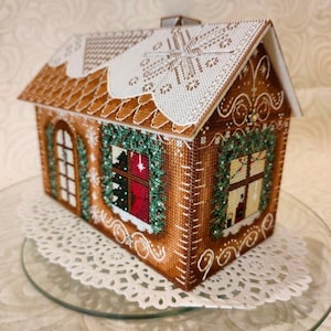 Domek z piernika 3D, wzór do haftu krzyżykowego, ściegi dekoracyjne, prezent na Boże Narodzenie, haft, hobby świąteczne,