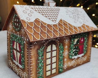 3D Gingerbread House Cross Stitch Kit: Christmas Home Decor