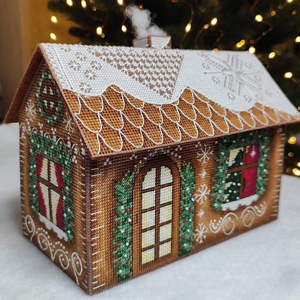3D Gingerbread House Cross Stitch Kit: Christmas Home Decor
