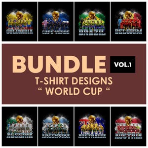 May include: A bundle of black t-shirt designs featuring various national soccer teams and the World Cup trophy. The designs include the flags and team names of Colombia, Cape Verde, Brazil, Belgium, Algeria, Argentina, Australia, and Austria.