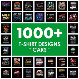 Paquete de más de 1000 diseños de camisetas, diseños de camisetas de autos, camisetas coloridas PNG, camisetas modernas para hombres, mujeres y niños, descarga digital