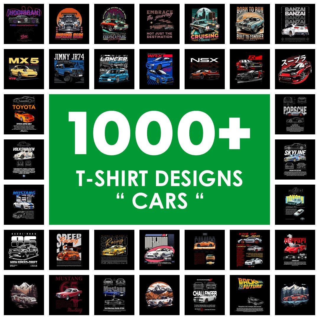1000+ T-Shirt Designs Bundle, cars T-Shirt Designs, Colorful Tshirt PNG, Modern T-Shirt for Men Woman Kids, Digital Download