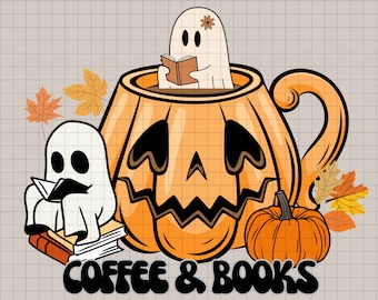 Bookish Ghost Coffee PNG, Halloween Reading Ghost (Digital Download)