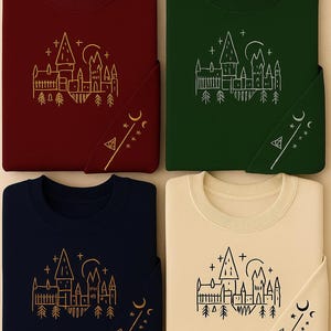 Embroidered Wizard House Sweatshirt – Personalized Witchcore Magic Castle Crewneck – School of Witchcraft and Wizardry