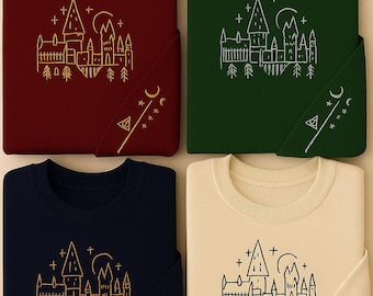 Felpa ricamata "Wizard House" – Felpa girocollo personalizzata "Witchore Magic Castle" – Scuola di Magia e Stregoneria