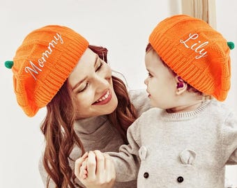 Personalized Pumpkin Knit Hat: Custom Embroidered Fall Beanie