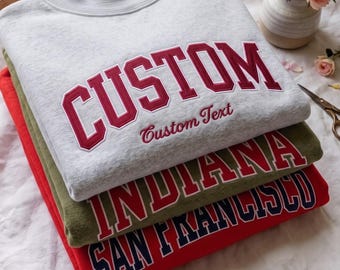 Embroidered Personalized Appliqué Game Day Mockneck, Custom College Team Mascot Sweatshirt, Custom Text Crewneck, Embroidered Varsity Text
