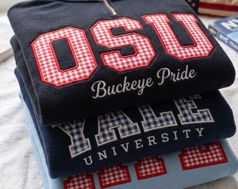 Embroidered Custom Gingham College Quarter Zip Sweatshirt, Campus Apparel Game Day Varsity