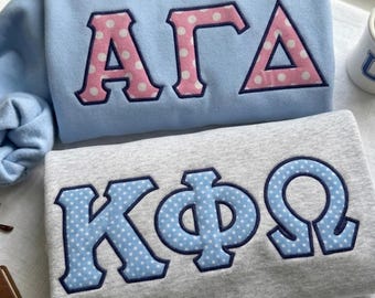 Custom Greek Letter Gingham Applique Sweatshirt, Personalized Sorority Patch Crewneck, Big Little Reveal Gift, College Spirit Shirt