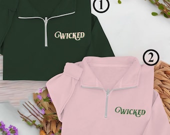 Wicked Embroidered Quarter Zip Sweatshirt Hoodie For Good Crop top