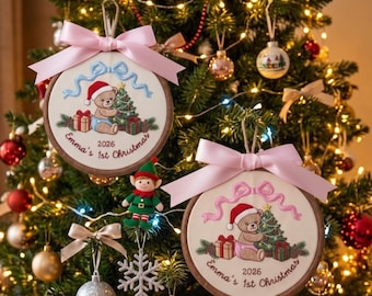 Personalized Baby’s First Christmas Embroidered Ornament, Custom Newborn Hoop Gift, Baby 1st Christmas Ornament Gift, Baby Shower Gifts