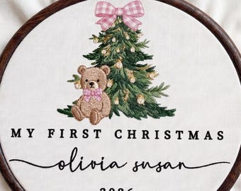 Personalized First Christmas Embroidered Ornament, Custom Newborn Embroidered Hoop, Baby 1st Christmas Ornament Gift, Baby Shower Gifts