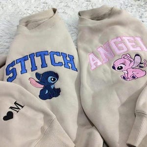 Embroidered Couple Sweatshirt with name, Anniversary Embroidered Sweatshirt Hoodie, Valentine&#39;s Gift, Embroidered Stitch/Angel