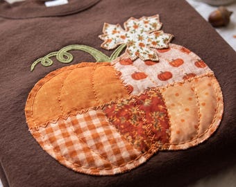 Embroidered  Personalized Pumpkin Sweatshirt, Patchwork Pumpkin Applique Crewneck, Custom Name Sleeve Fall Sweater, Autumn Gift for Her