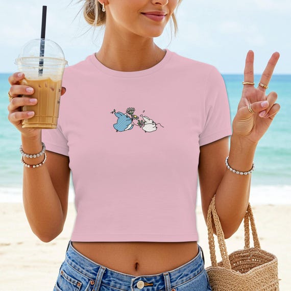 Embroidered Cartoon Baby Tee: Kawaii Anime Crop Top