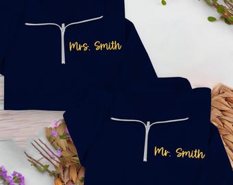 Personalized Couple Embroidered Quarter Zip Sweatshirt – Custom Name Pullover