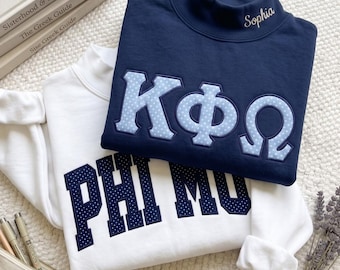 Custom Varsity Applique Mock Neck Sweatshirt, Personalized College Name Crewneck, Patchwork Embroidery Gift, Preppy Pullover