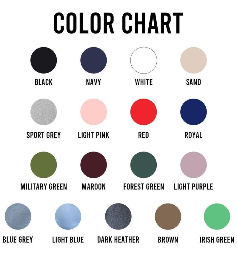 K&ouml;nnte beinhalten: Eine Farbkarte mit der &Uuml;berschrift "COLOR CHART" in fetter, schwarzer Schrift. Die Karte zeigt 16 Farbfelder, die jeweils mit einem Farbnamen beschriftet sind, darunter Schwarz, Marine, Wei&szlig;, Sand, Sportgrau, Hellrosa, Rot und Royal.
