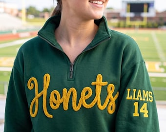 Custom Team Quarter Zip Sweatshirt, Yarn Embroidered Game Day Pullover, Personalized Sports Mom Shirt, Team Name Football Gift