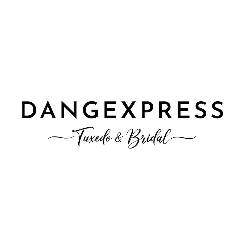 May include: A black logo on a white background featuring the text DANGEXPRESS in a bold sans-serif font, with the words Tuxedo & Bridal written below in a cursive script font, flanked by two horizontal decorative flourishes on each side.