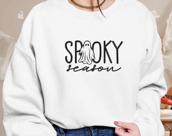 Sweat-shirt fantôme brodé : col rond d'Halloween de la saison effrayante