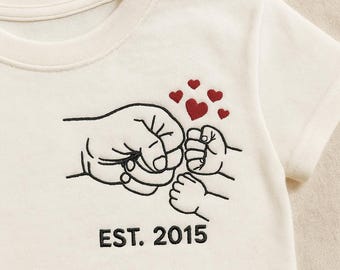 Custom Embroidered T-Shirt – Father & Child Fist Bump,  Personalized Father’s Day Gift