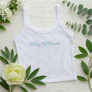 Personalized Bridal Tank Top, Custom Name Embroidered Camisole, Mrs Shirt for Bride, Wedding Honeymoon Gift, Bridal Shower Engagement Gift