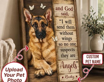 Personalized German Shepherd Angel Memorial Canvas, Custom Pet Name Art
