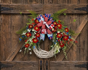 All American Red White and Blue Patriotic Grapevine Wreath