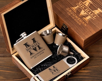 Set regalo per testimoni dello sposo con fiaschetta, scatola in legno personalizzata con fiaschetta e apribottiglie, regalo personalizzato per il testimone, regalo di nozze inciso per lui