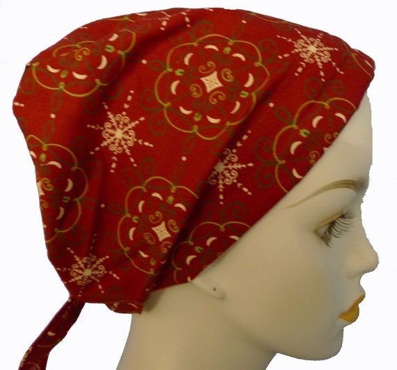 Red Snowflake Chemo Cancer Hair Loss Scarf Turban Hat Head Wrap 100% Cotton Alopecia