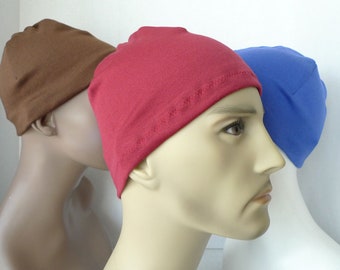 Men's Red Black Brown Gray Cornflower Blue Skull Hat Cotton Poly Interlock CPAP Soft Sleep Cap