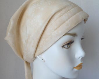Cream Snow Flake Cancer Chemo 100% Cotton Hat Scarf Cap Head Wrap Alopecia Turban Bad Hair Day