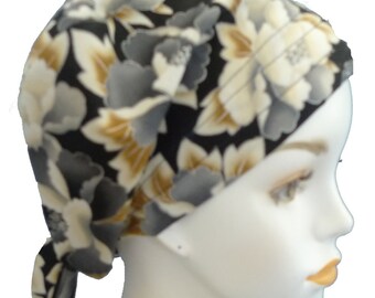 Elegant Floral Asian Cotton Alopecia Chemo Hat Fitted Cancer Scarf Hair Loss Head Wrap Turban